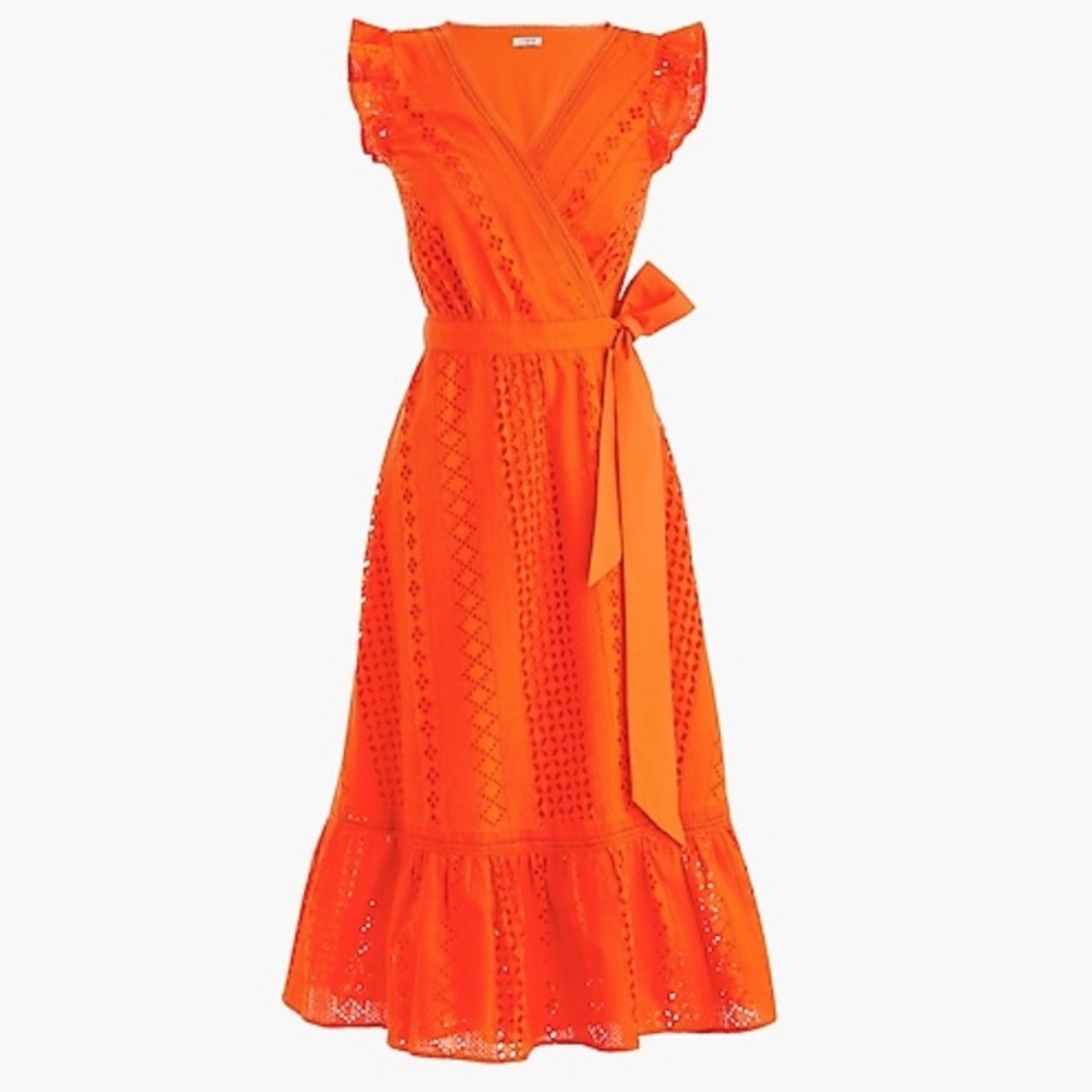 J Crew Midi eyelet lace dress in resort orange